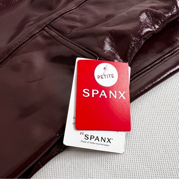 SPANXshape Faux Leather Patent Leggings Size Small Petite Ruby Burgundy Shiny - Picture 9 of 16